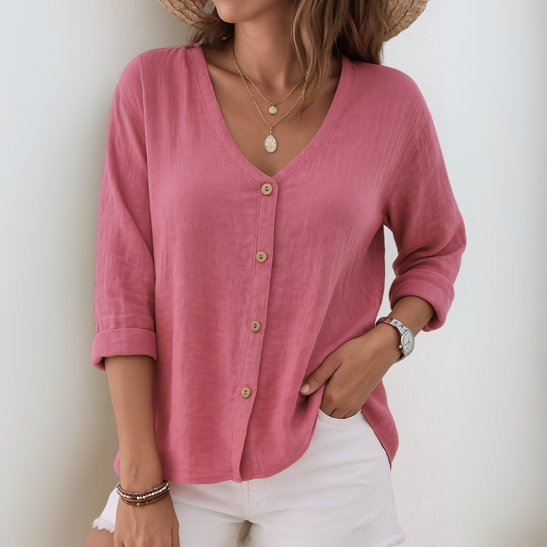Damen Bluse mit V-Ausschnitt und Dreiviertelärmeln Jully