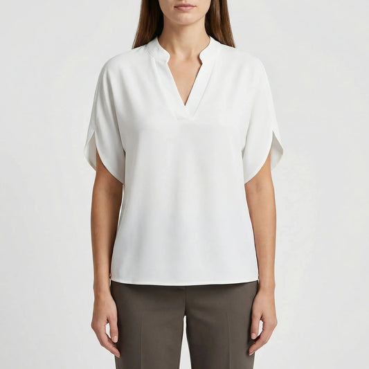 Damen Bluse mit V-Ausschnitt und Flatteärmel in Weiß Jully