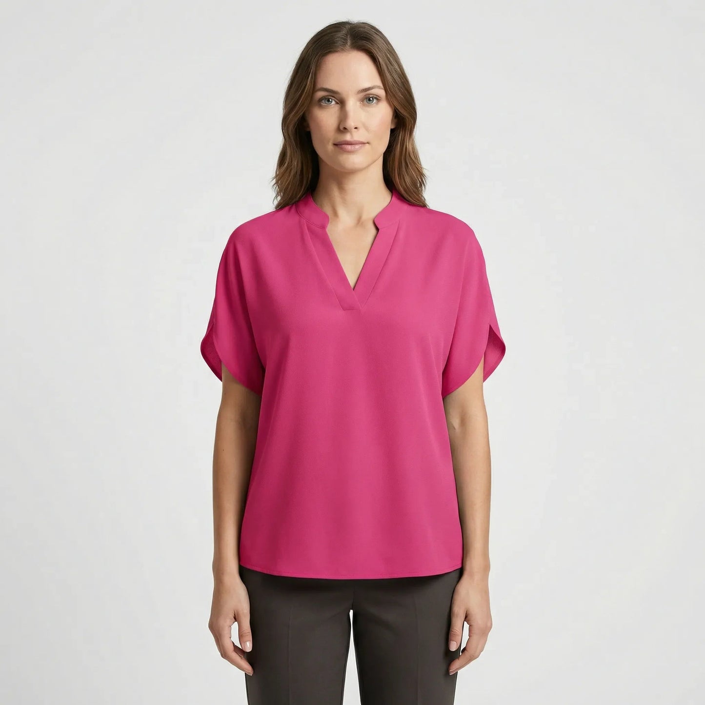 Damen Bluse mit V-Ausschnitt und Flatteärmel in Weiß Jully