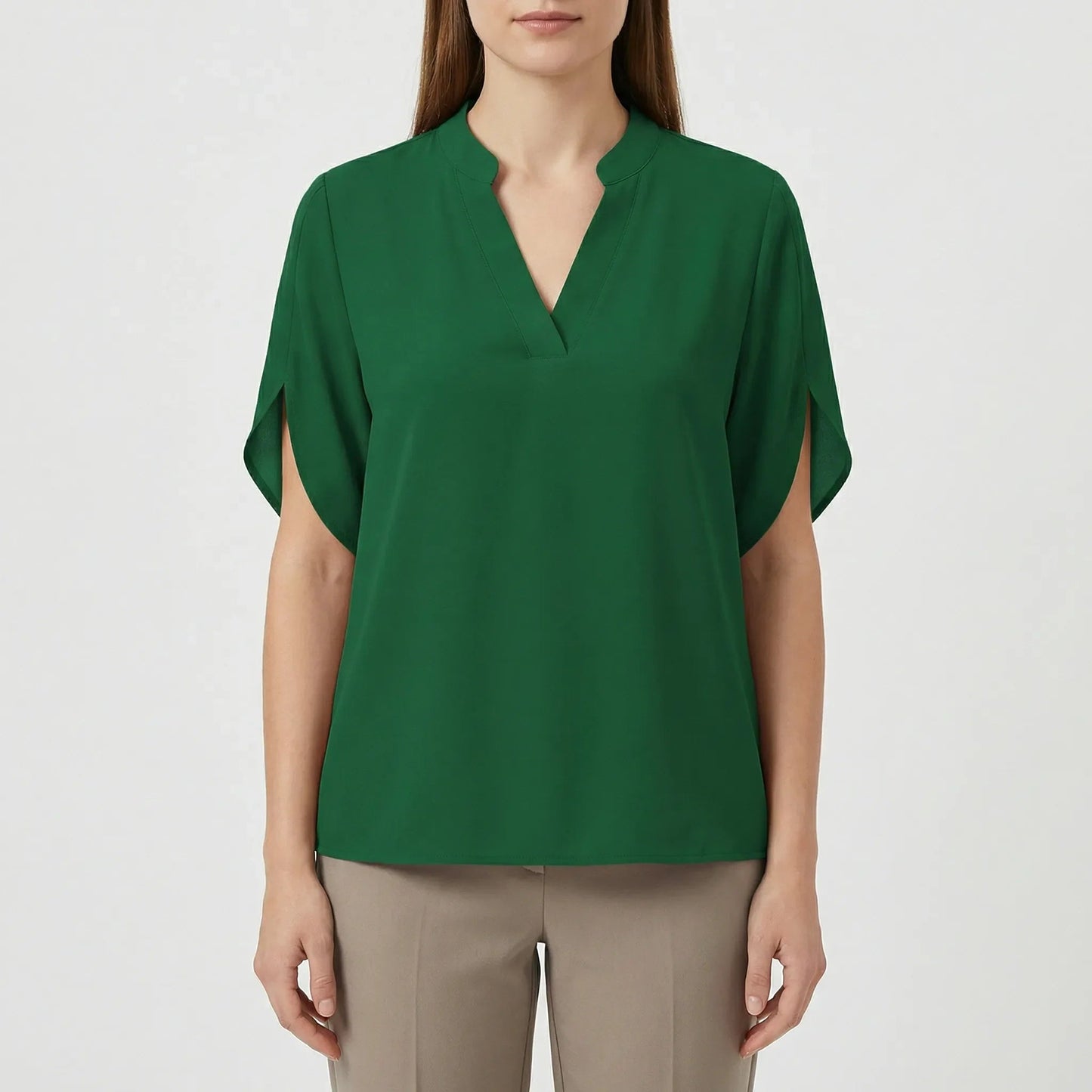 Damen Bluse mit V-Ausschnitt und Flatteärmel in Weiß Jully