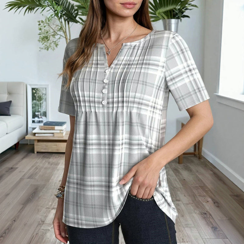 Damen Bluse mit V-Ausschnitt und Karomuster Jully