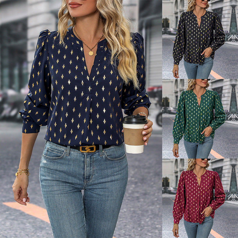 Damen Bluse mit V-Ausschnitt und Rüschendetails Jully