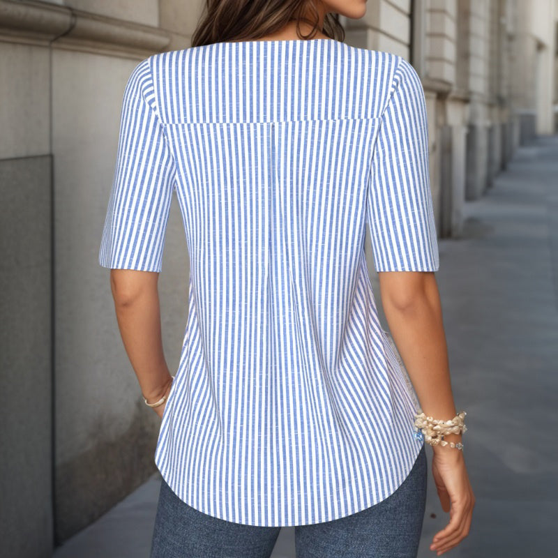 Damen Bluse mit V-Ausschnitt und Streifenmuster Jully