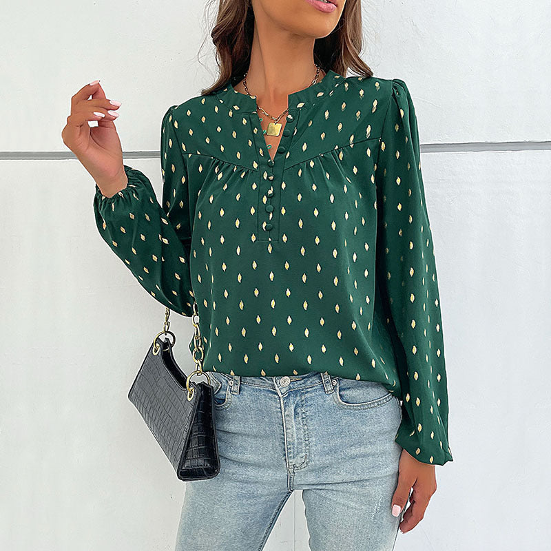 Damen Bluse mit V-Ausschnitt und dekorativen Knöpfen Jully