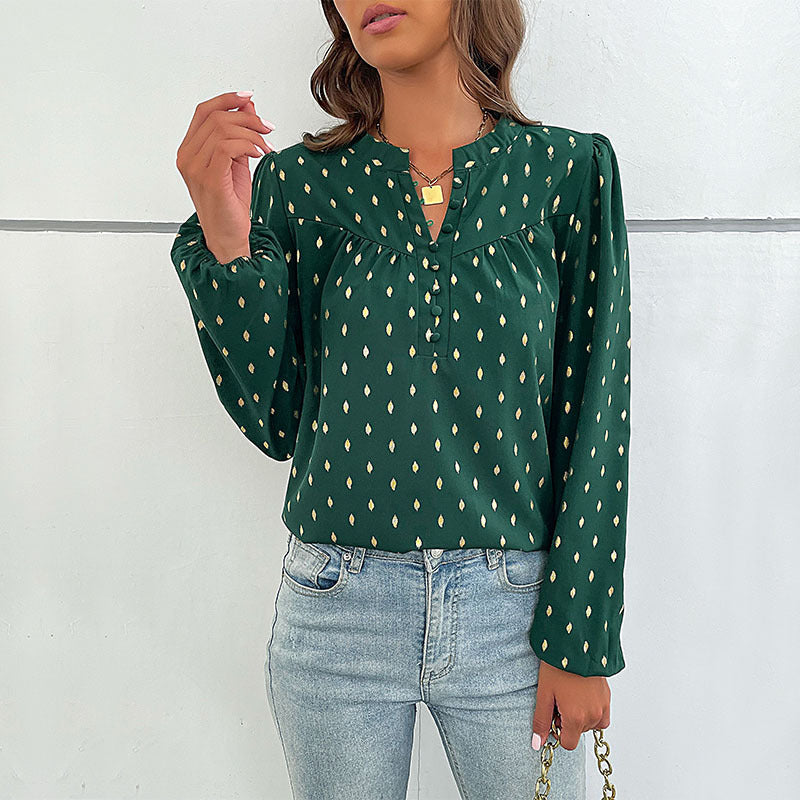 Damen Bluse mit V-Ausschnitt und dekorativen Knöpfen Jully