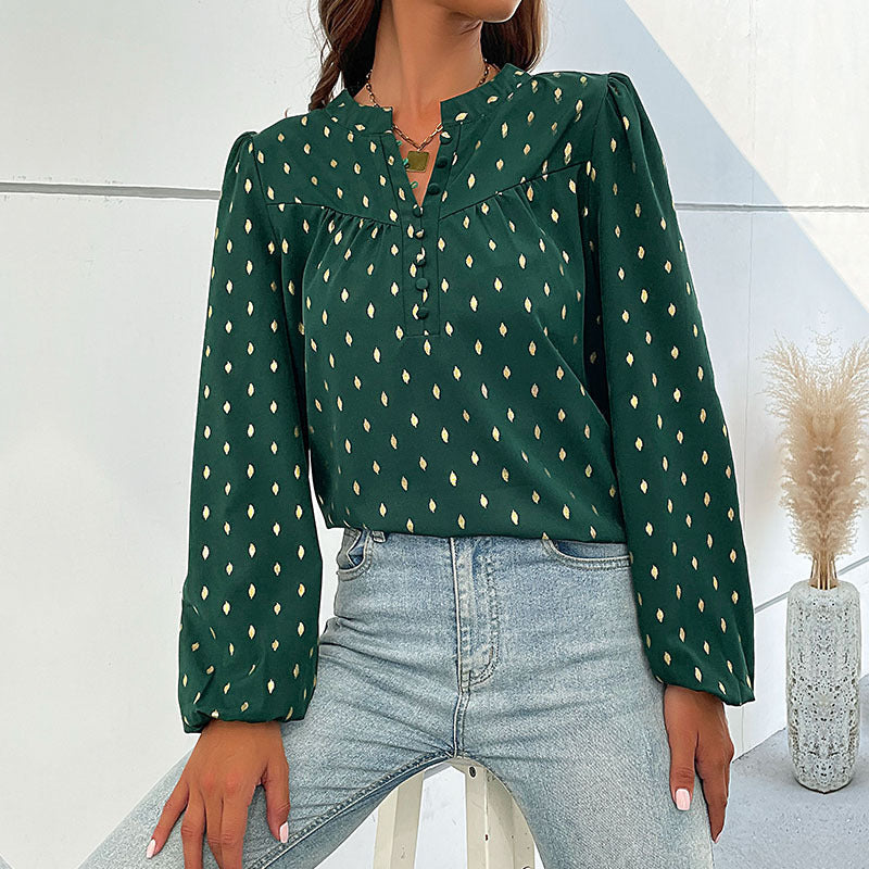 Damen Bluse mit V-Ausschnitt und dekorativen Knöpfen Jully