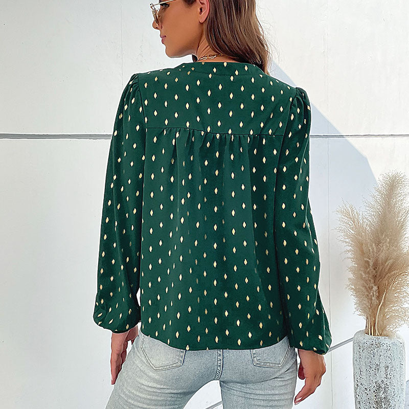 Damen Bluse mit V-Ausschnitt und dekorativen Knöpfen Jully