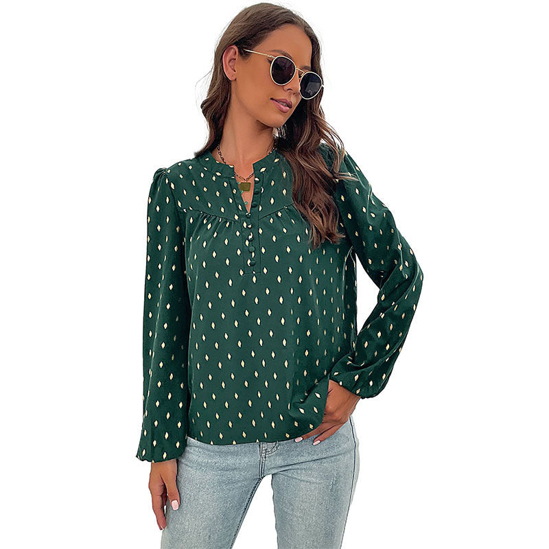 Damen Bluse mit V-Ausschnitt und dekorativen Knöpfen Jully