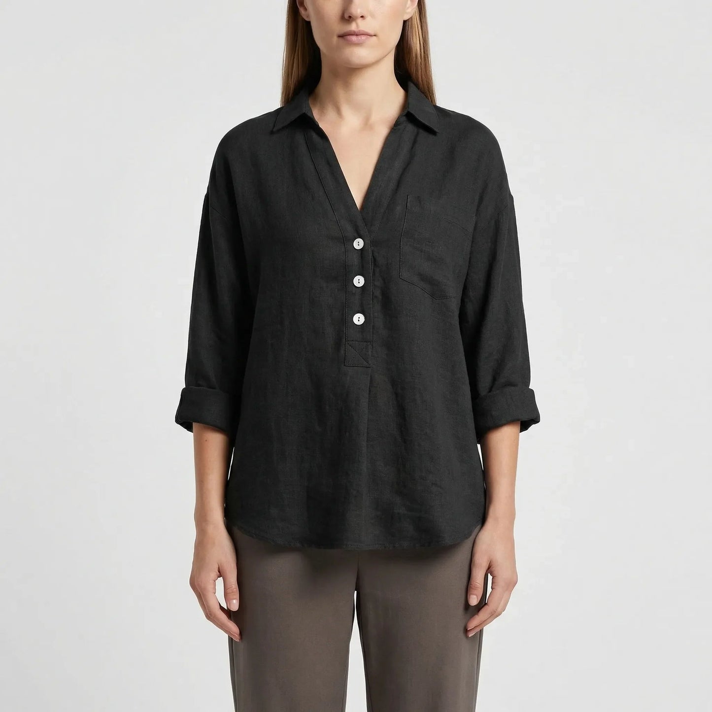Damen Bluse mit V-Ausschnitt und langen Ärmeln Jully
