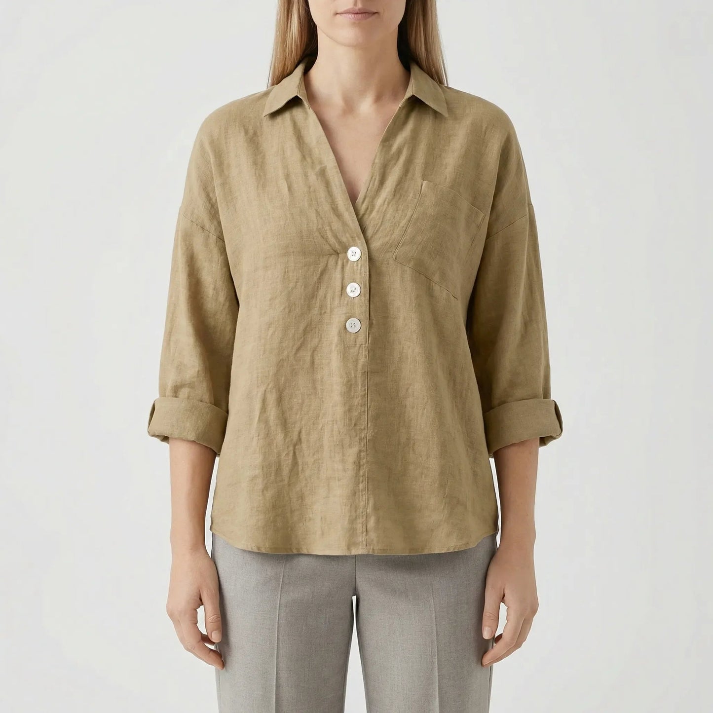 Damen Bluse mit V-Ausschnitt und langen Ärmeln Jully