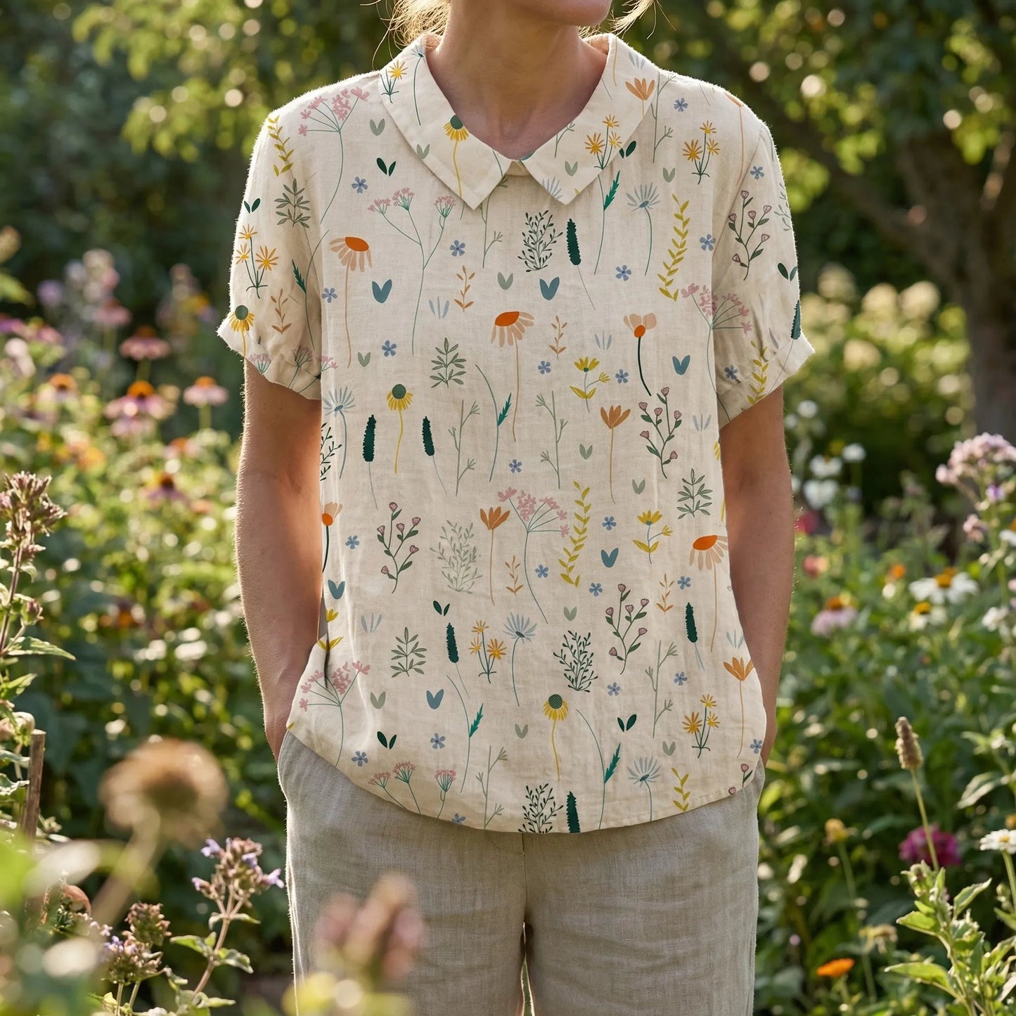 Damen Bluse mit Wildblumenmuster aus leichtem Stoff Jully