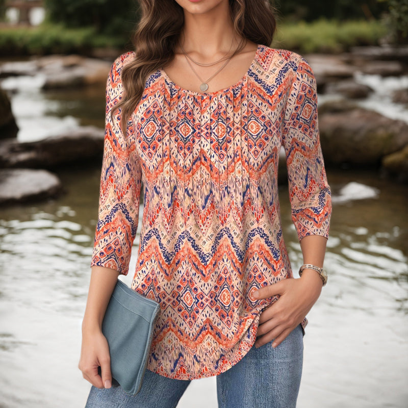 Damen Bluse mit abstraktem Druck aus Baumwoll-Polyester Jully