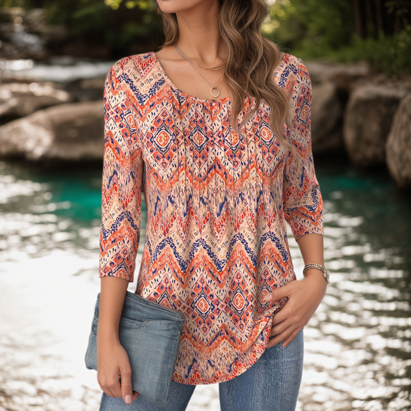 Damen Bluse mit abstraktem Druck aus Baumwoll-Polyester Jully