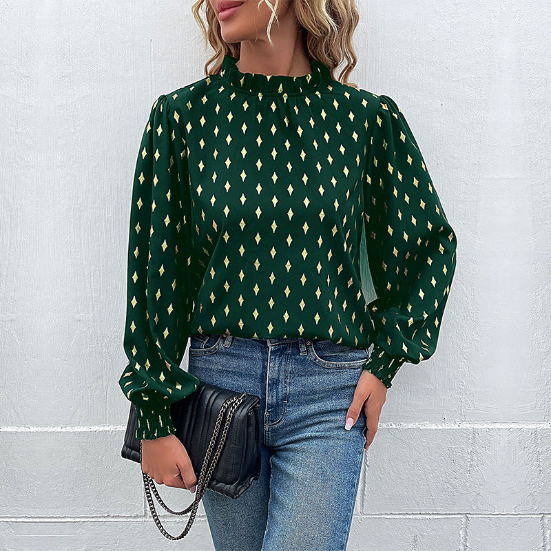 Damen Bluse mit elegantem Kragen und modischem Muster Jully