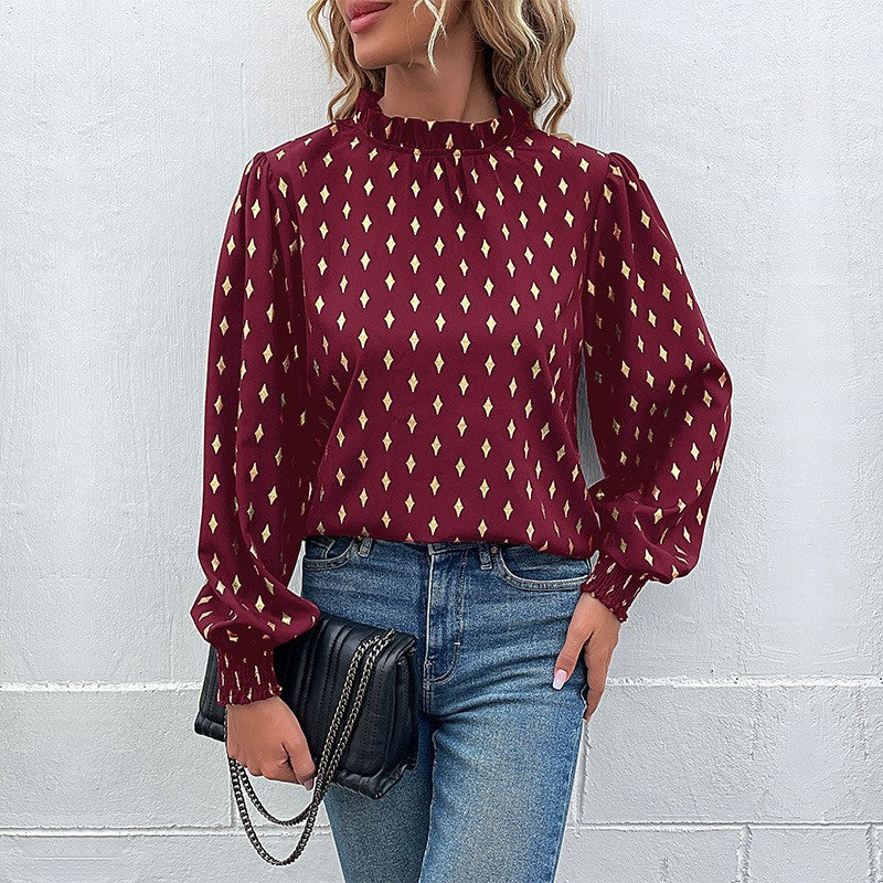 Damen Bluse mit elegantem Kragen und modischem Muster Jully