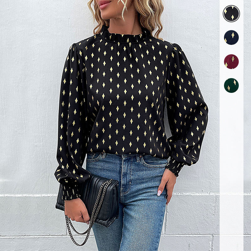 Damen Bluse mit elegantem Kragen und modischem Muster Jully