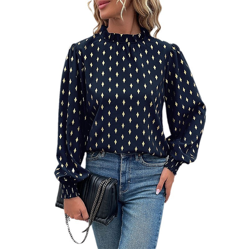 Damen Bluse mit elegantem Kragen und modischem Muster Jully