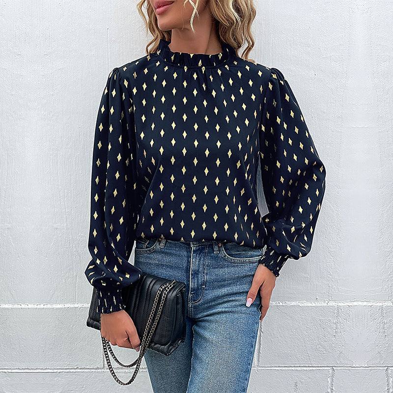 Damen Bluse mit elegantem Kragen und modischem Muster Jully
