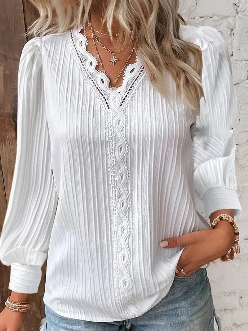 Damen Bluse mit eleganter Textur in Weiß Jully