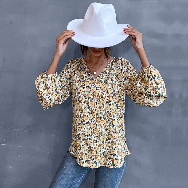 Damen Bluse mit floralem Design und Puffärmeln Jully
