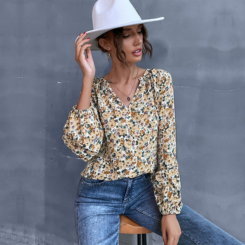 Damen Bluse mit floralem Design und Puffärmeln Jully