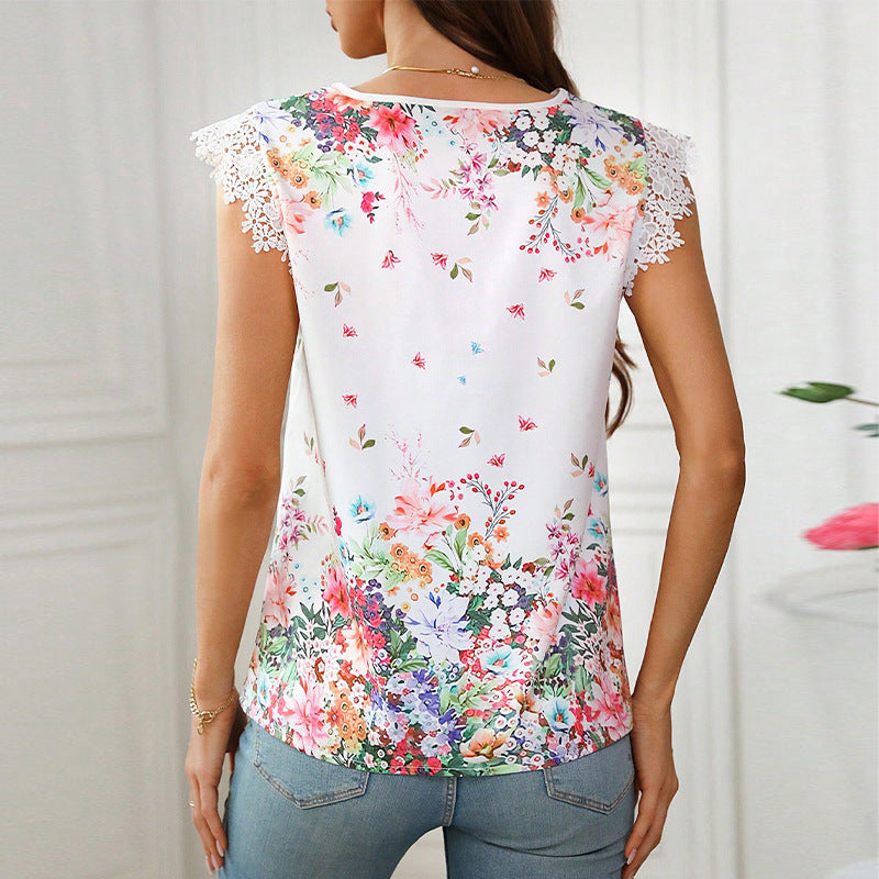 Damen Bluse mit floralem Design und Spitzenärmeln Jully