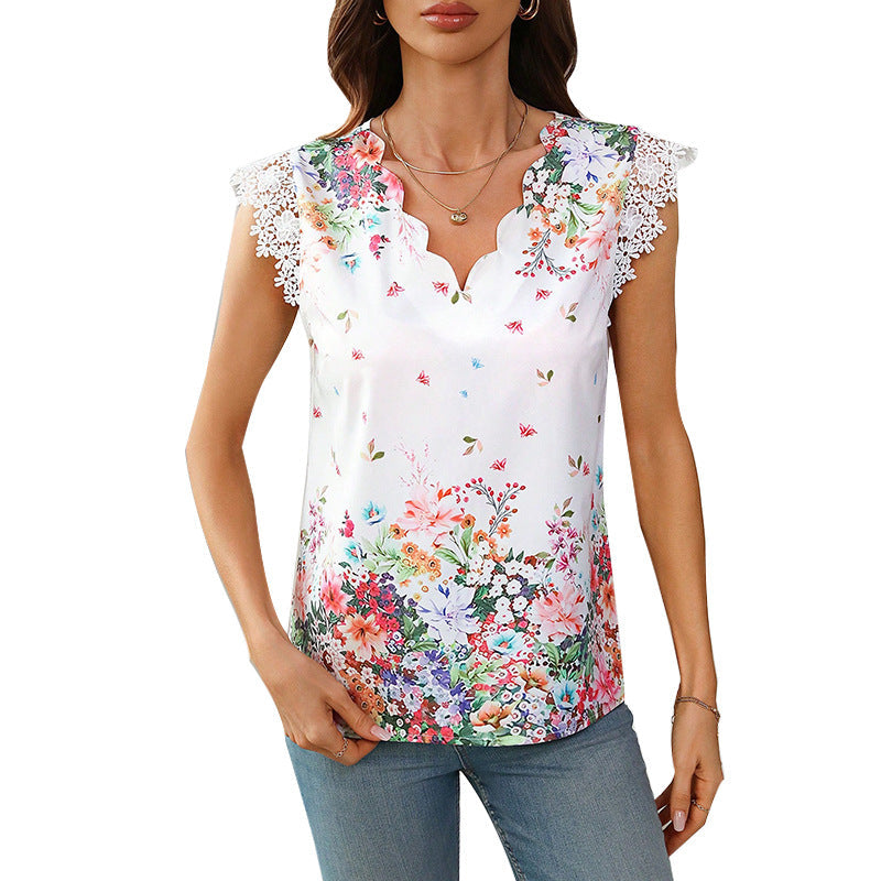 Damen Bluse mit floralem Design und Spitzenärmeln Jully