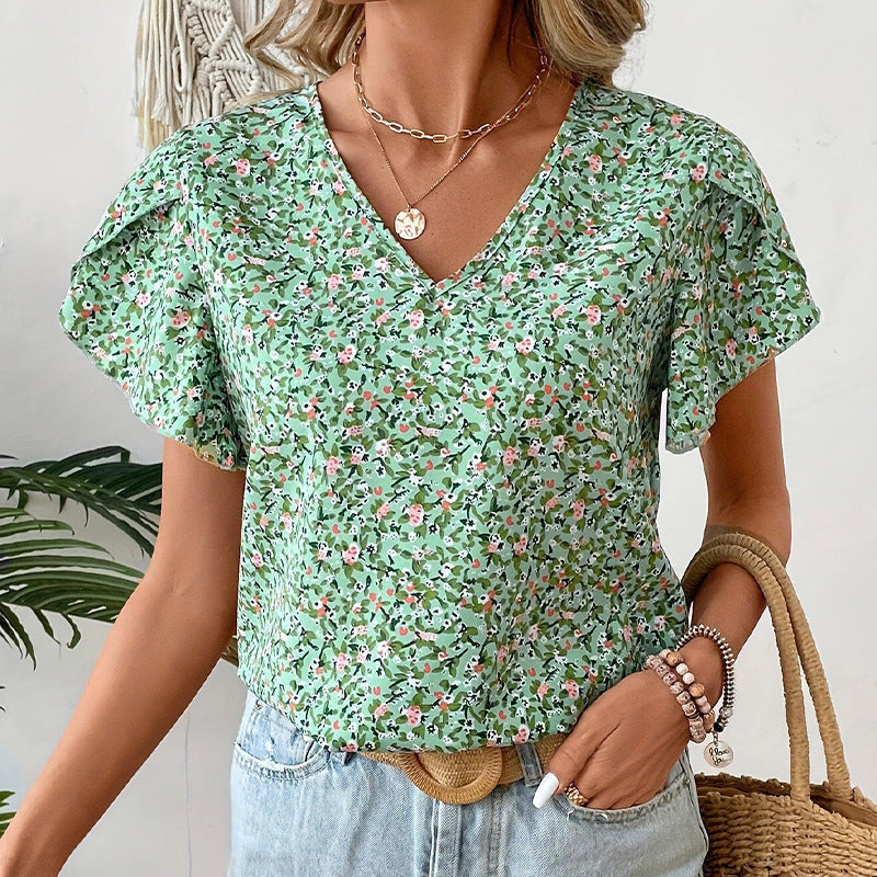 Damen Bluse mit floralem Muster und Rüschendetails Jully