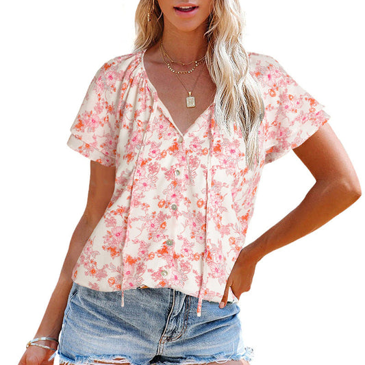 Damen Bluse mit floralem Muster und V-Ausschnitt Jully