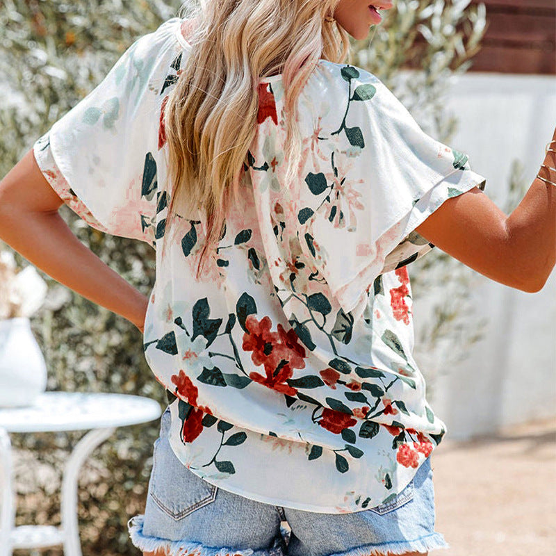 Damen Bluse mit floralem Muster und V-Ausschnitt Jully