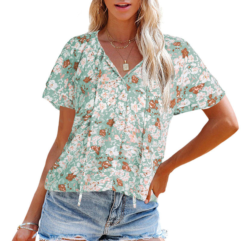 Damen Bluse mit floralem Muster und V-Ausschnitt Jully