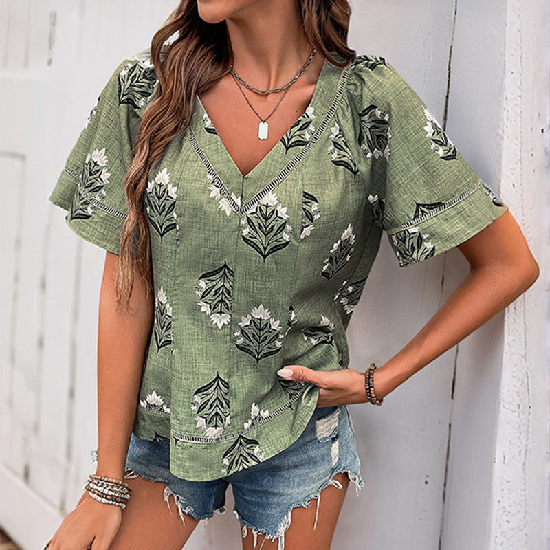 Damen Bluse mit floralem Print und V-Ausschnitt Jully