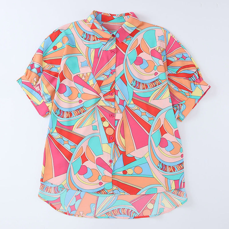 Damen Bluse mit geometrischem Muster und Knopfleiste Jully