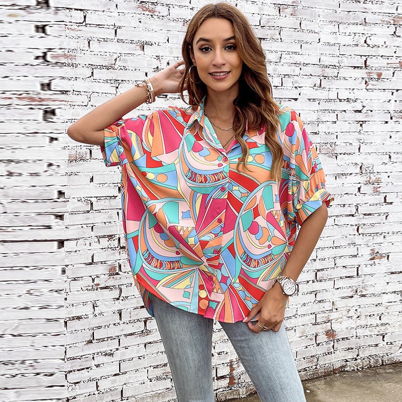 Damen Bluse mit geometrischem Muster und Knopfleiste Jully