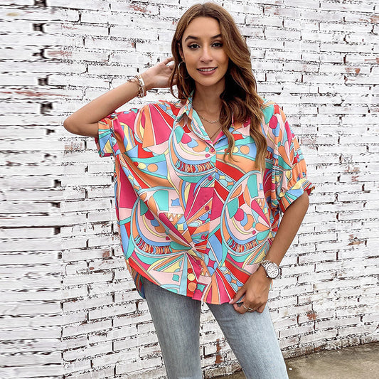 Damen Bluse mit geometrischem Muster und Knopfleiste Jully