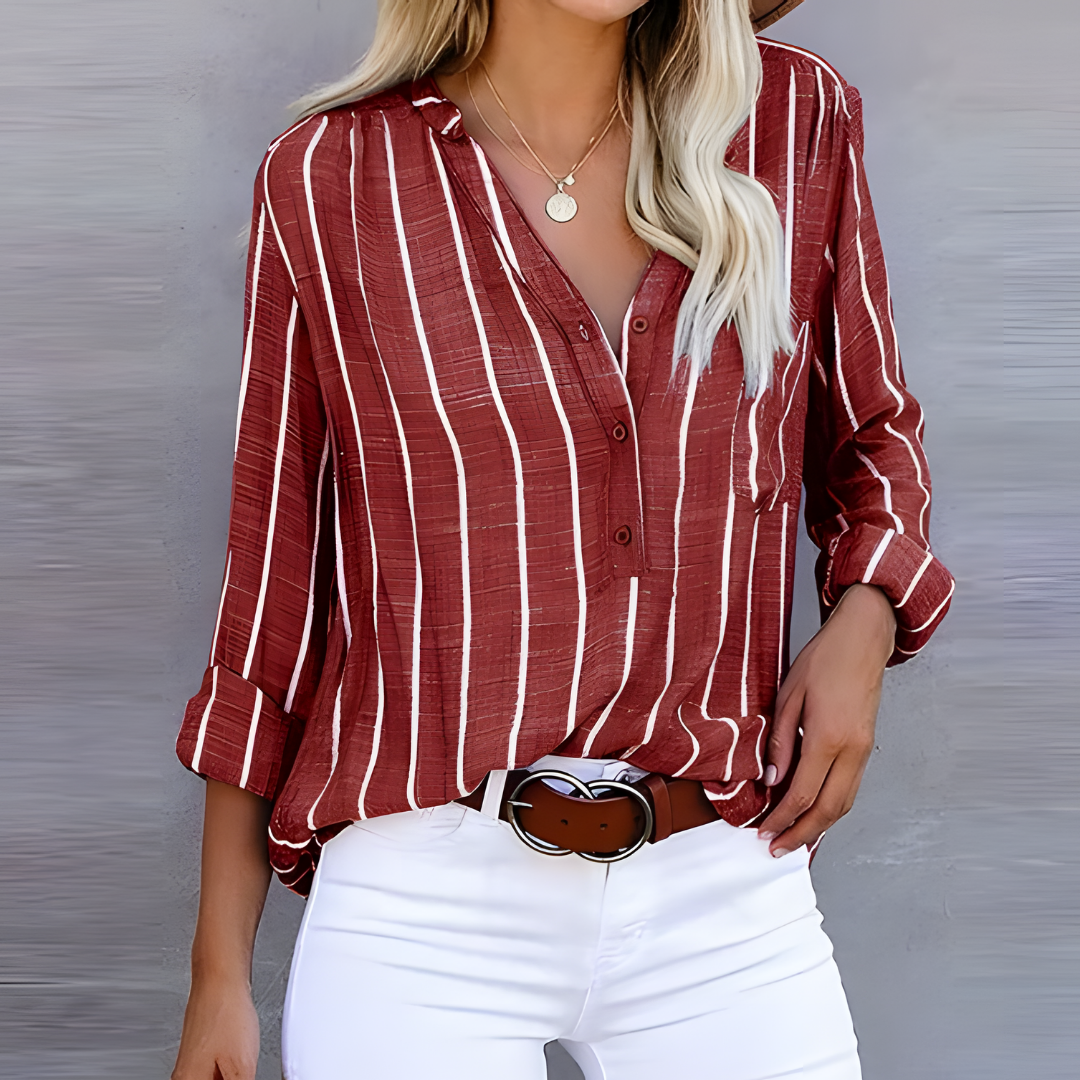 Damen Bluse mit gestreiftem Design aus Leinen Jully