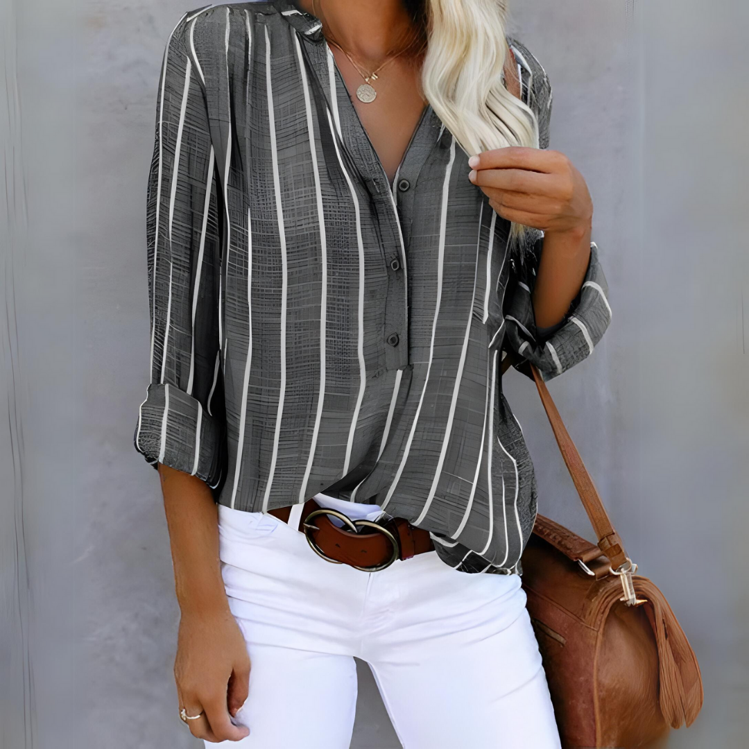 Damen Bluse mit gestreiftem Design aus Leinen Jully