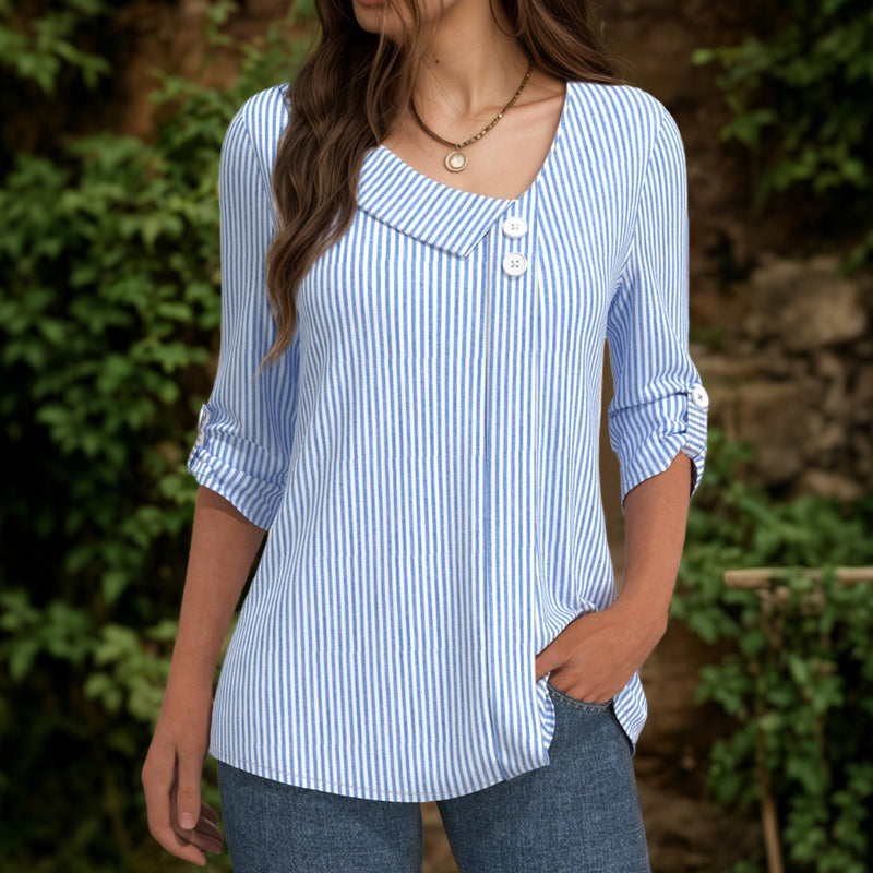 Damen Bluse mit gestreiftem Design und Diagonalkragen Jully