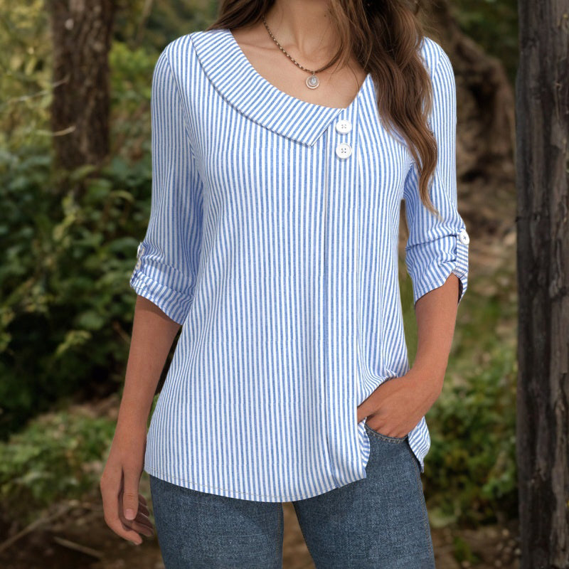 Damen Bluse mit gestreiftem Design und Diagonalkragen Jully