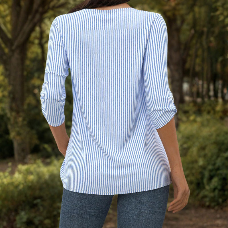 Damen Bluse mit gestreiftem Design und Diagonalkragen Jully