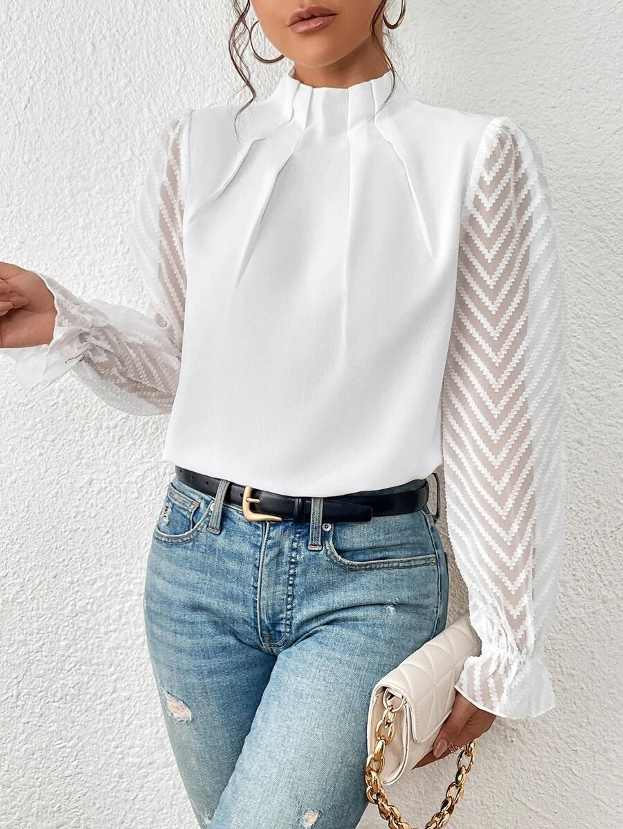 Damen Bluse mit plissierten Ärmeln in elegantem Design Jully