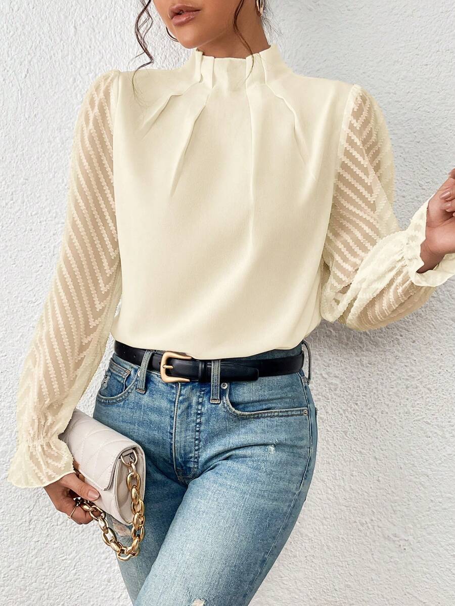 Damen Bluse mit plissierten Ärmeln in elegantem Design Jully