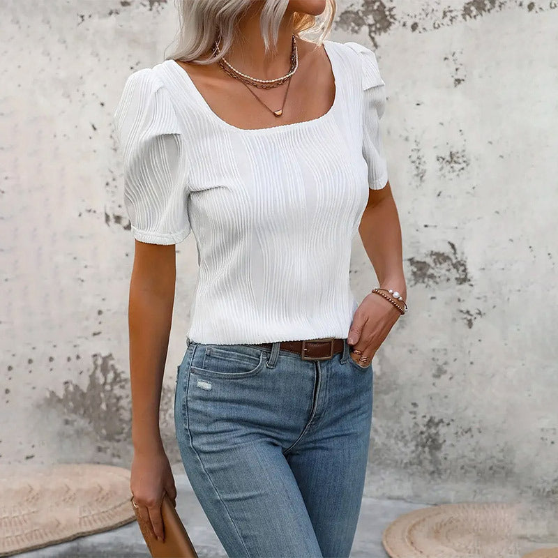 Damen Bluse mit quadratischem Ausschnitt und kurzen Ärmeln Jully