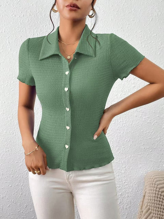 Damen Bluse mit strukturiertem Design und Herzknöpfen Jully