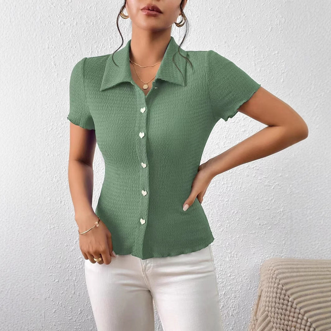 Damen Bluse mit strukturiertem Design und Herzknöpfen Jully