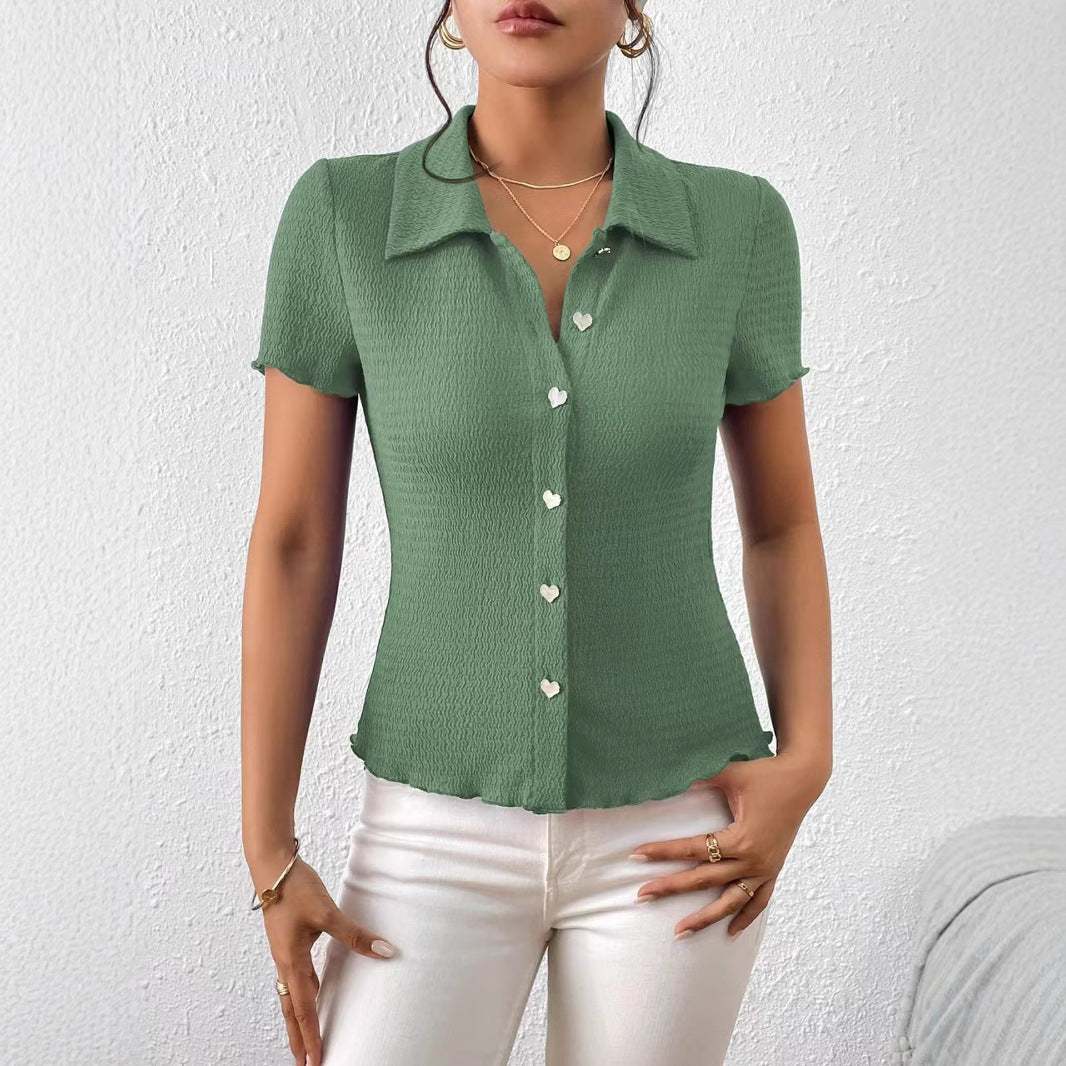 Damen Bluse mit strukturiertem Design und Herzknöpfen Jully