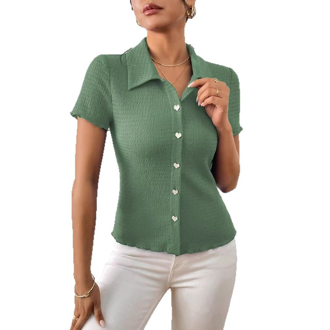 Damen Bluse mit strukturiertem Design und Herzknöpfen Jully