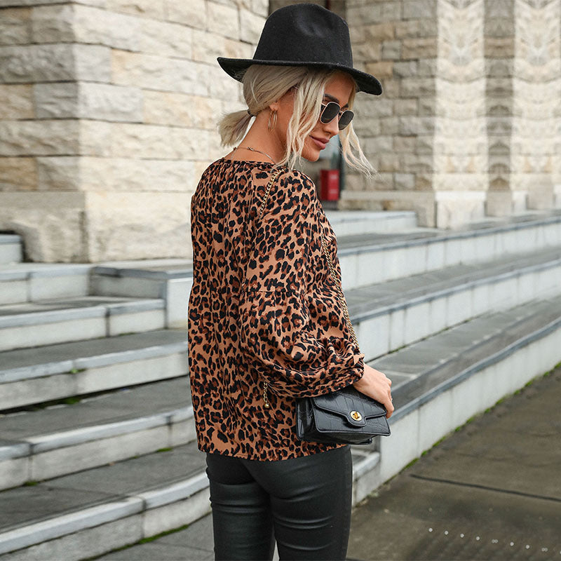 Damen Bluse mit voluminösen Ärmeln im Leopardenmuster Jully