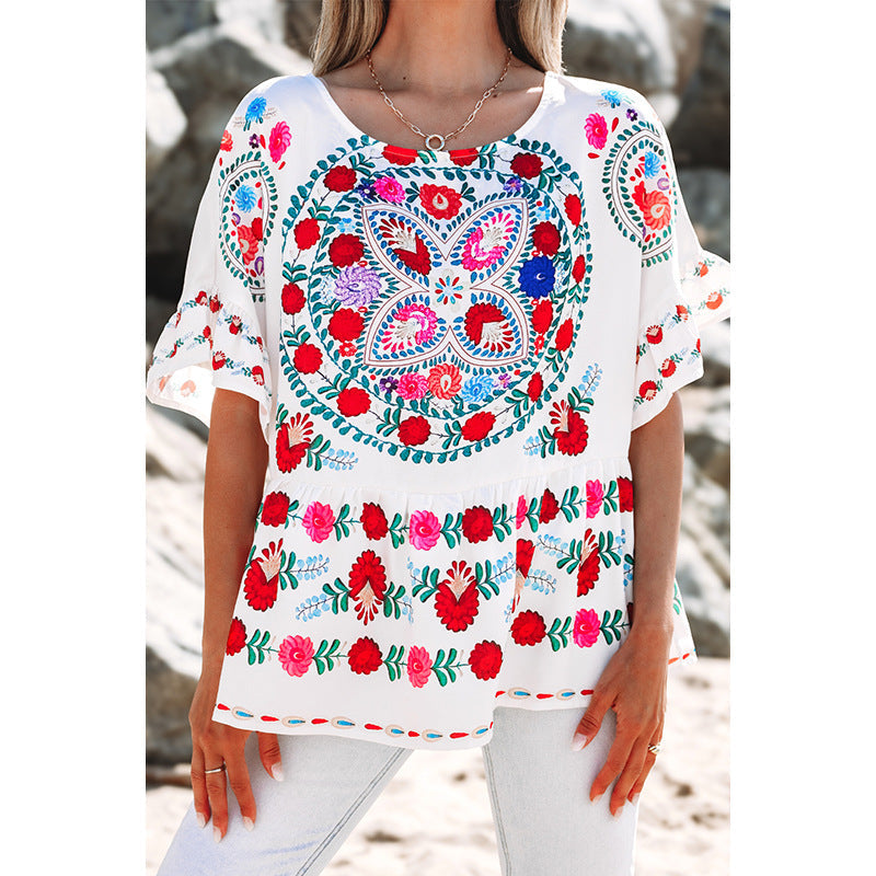 Damen Blusentop mit floralen Motiven und Puffärmeln Jully