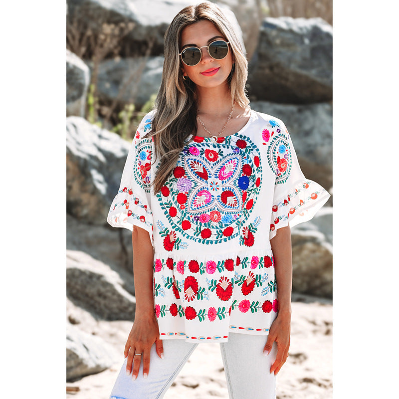 Damen Blusentop mit floralen Motiven und Puffärmeln Jully